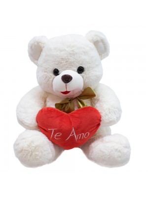 Urso Branco Coração Te Amo 33cm - Pelúcia