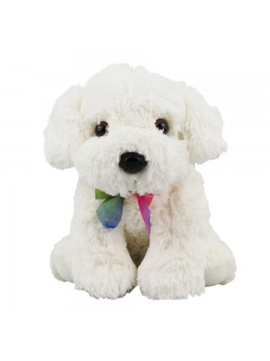 Cachorro Branco Laço Sentado 20cm - Pelúcia