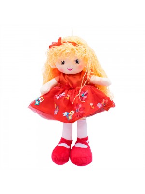 Boneca Vestido Vermelho Cabelo Laranja Encaracolado 46cm