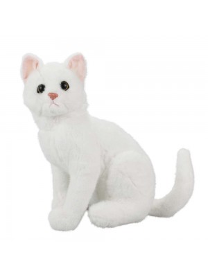 Gato Branco Sentado Realista 27cm - Pelúcia