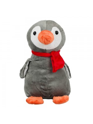 Pinguim Cinza Cachecol Vermelho 30cm - Pelúcia