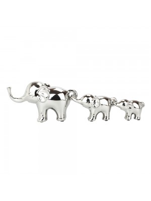 Enfeite Cerâmica Família Elefantes Prateados 17cm