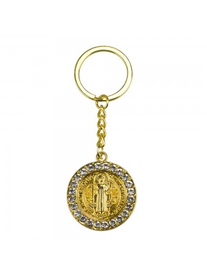 Chaveiro Medalhão São Bento Dourado 3.5cm