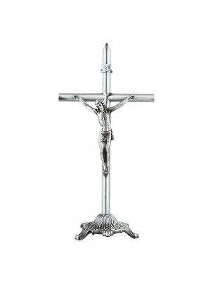 Crucifixo De Mesa Prateado 22cm - Enfeite Metal