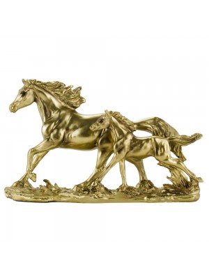 Cavalos Mãe Filhote Dourados 26cm - Resina Animais