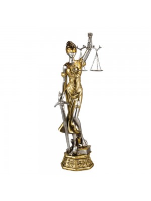Dama Da Justiça Prateada Vestimenta Dourada 53cm - Enfeite Resina
