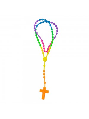 Terço Plástico Elástico Colorido Crucifixo Laranja 43cm