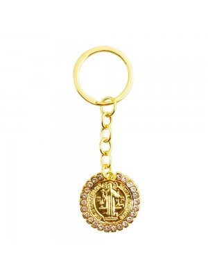 Chaveiro Dourado Medalhão São Bento 3cm