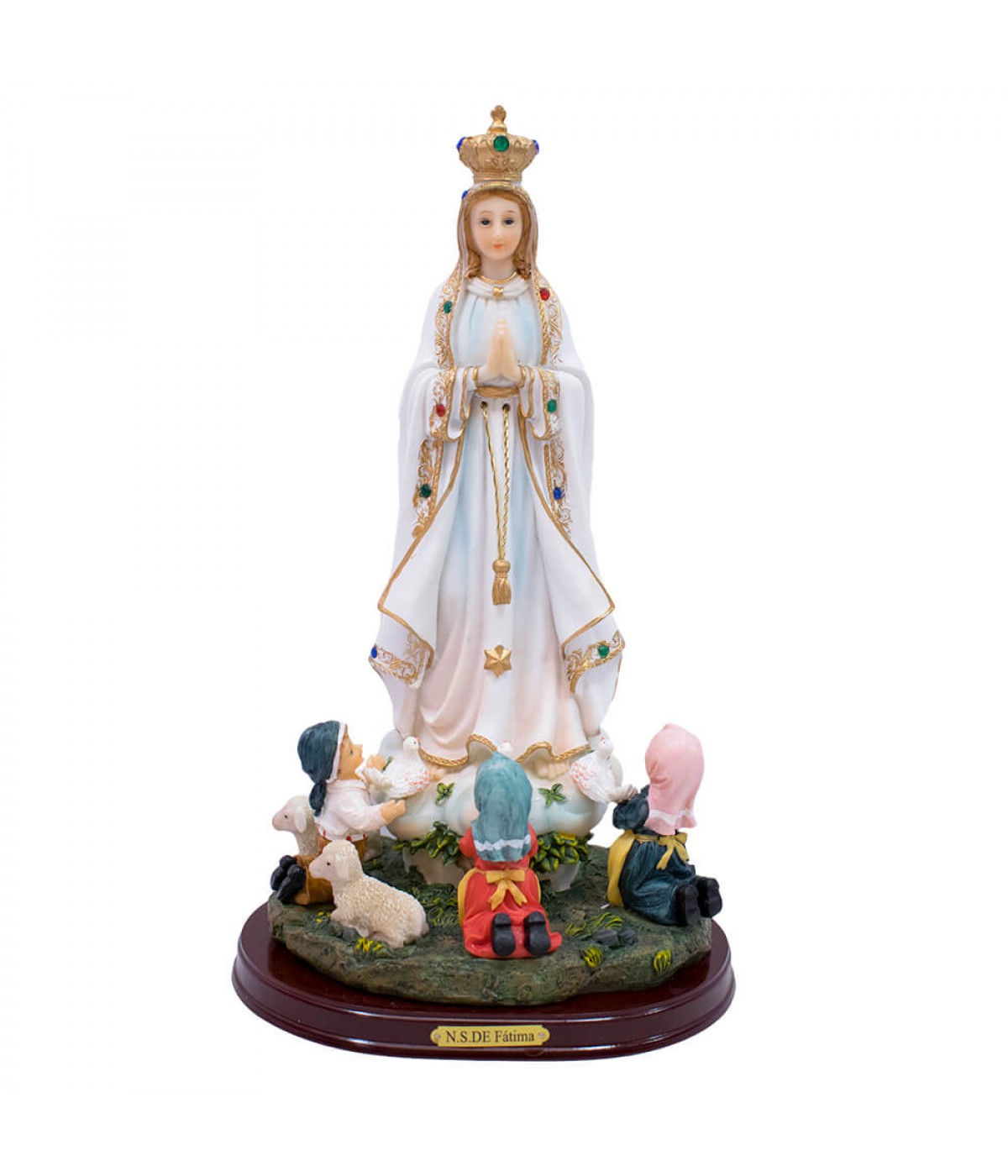 Nossa Senhora de Fátima com 3 Pastores 32cm - Enfeite resina