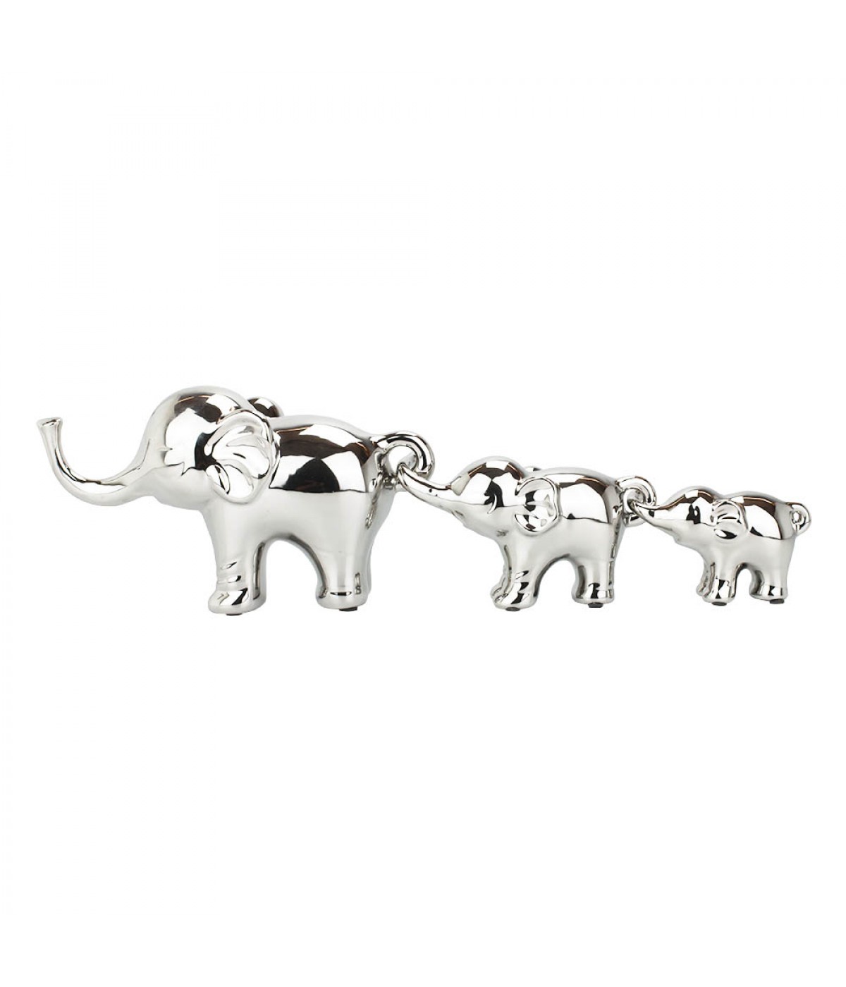 Enfeite Cerâmica Família Elefantes Prateados 17cm