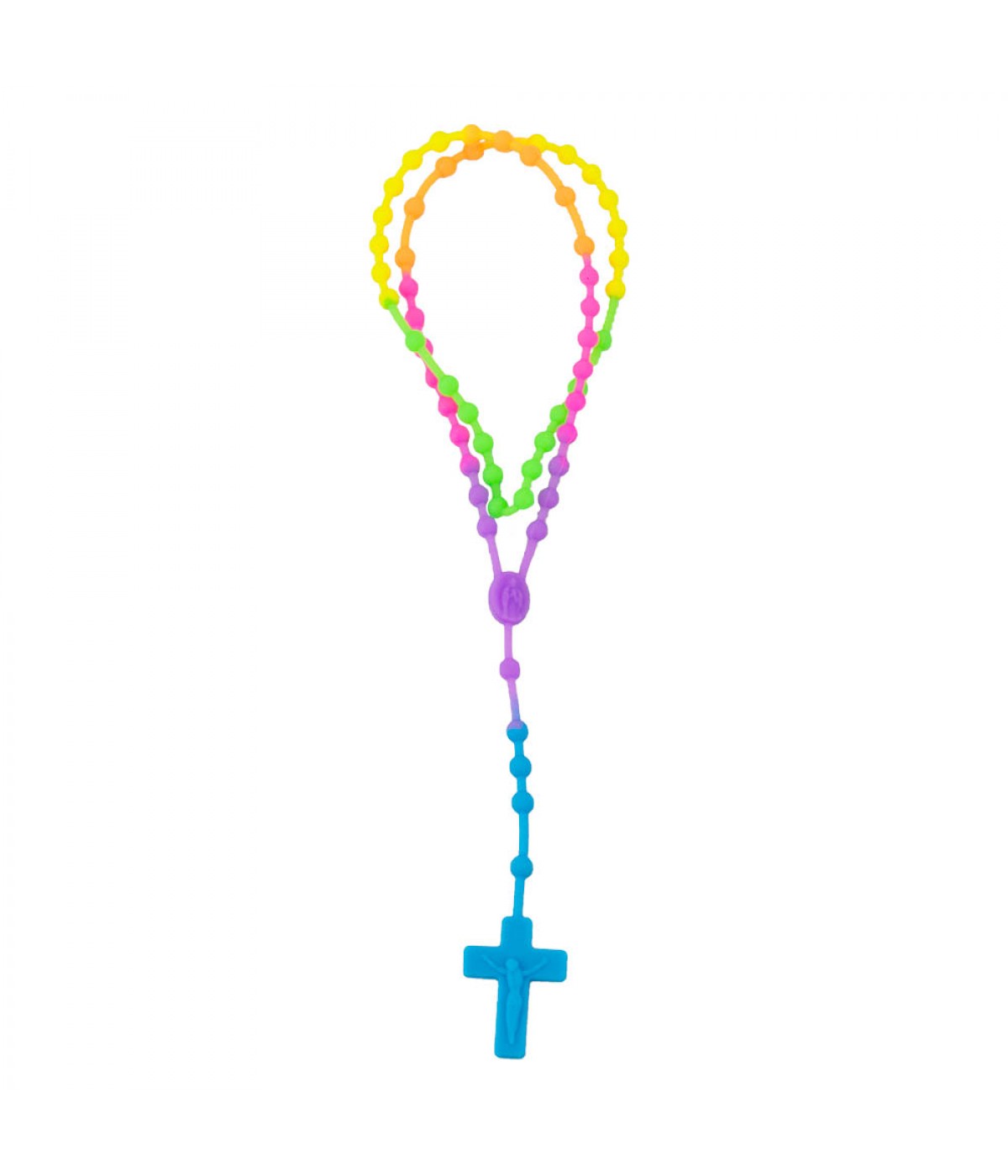 Terço Plástico Elástico Colorido Crucifixo Azul 43cm