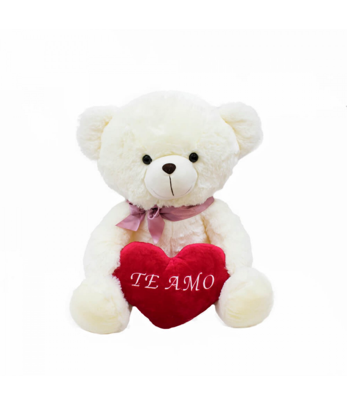 Urso Branco Com Laço Coração Te Amo 75cm - Pelúcia
